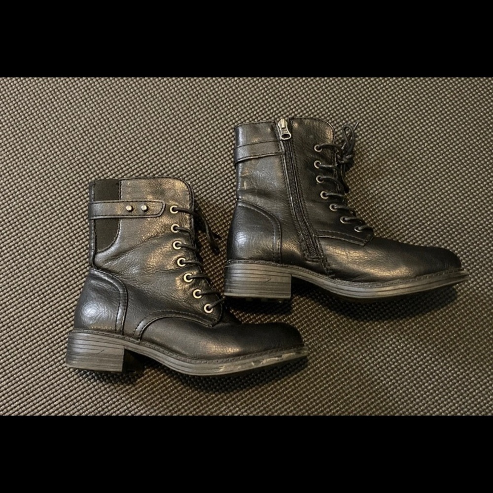 Black leather combat boots
